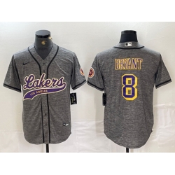 Men Los Angeles Lakers 8 Kobe Bryant Grey Cool Base Stitched Baseball Jersey