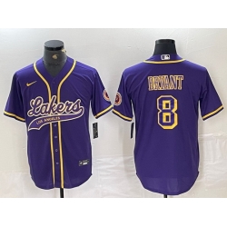 Men Los Angeles Lakers 8 Kobe Bryant Purple Cool Base Stitched Baseball Jersey 6