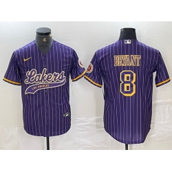 Men Los Angeles Lakers 8 Kobe Bryant Purple Pinstripe Cool Base Stitched Baseball Jersey 2