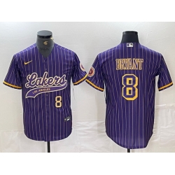 Men Los Angeles Lakers 8 Kobe Bryant Purple Pinstripe Cool Base Stitched Baseball Jerseys