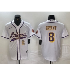 Men Los Angeles Lakers 8 Kobe Bryant White Cool Base Stitched Baseball Jerseys 5