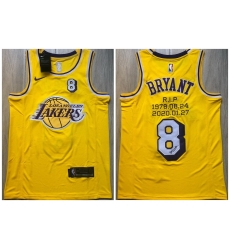 Men Los Angeles Lakers 8 Kobe Bryant Yellow R.I.P Signature Swingman Jersey