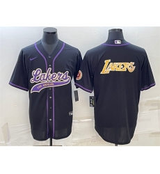 Men Los Angeles Lakers Black Big Logo Cool Base Stitched Baseball JerseyS