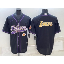 Men Los Angeles Lakers Black Big Logo With Patch Cool Base Stitched Baseball JerseyS
