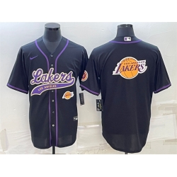 Men Los Angeles Lakers Black Team Big Logo With Patch Cool Base Stitched Baseball Jersey
