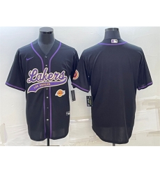 Men Los Angeles Lakers Blank Black With Patch Cool Base Stitched Baseball Jersey