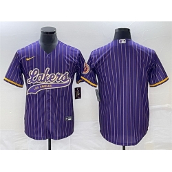 Men Los Angeles Lakers Blank Purple Cool Base With Patch Stitched Baseball Jersey