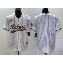 Men Los Angeles Lakers Blank White Cool Base With Patch Stitched Baseball Jersey
