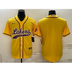 Men Los Angeles Lakers Blank Yellow Cool Base Stitched Baseball Jersey