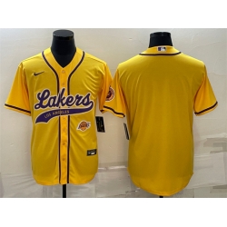 Men Los Angeles Lakers Blank Yellow With Patch Cool Base Stitched Baseball Jersey