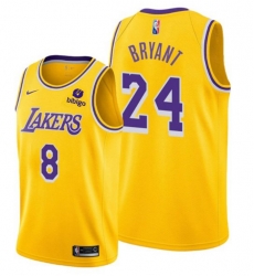 Men Los Angeles Lakers Front 8 Back 24 Kobe Bryant Bibigo Yellow Stitched Basketball Jersey