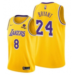 Men Los Angeles Lakers Front 8 Back 24 Kobe Bryant Bibigo Yellow Stitched Basketball Jersey