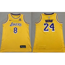 Men Los Angeles Lakers Kobe Bryant Front 8 Back 24 Bibigo Yellow City Edition Stitched Jersey