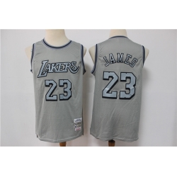 Men Los Angeles Lakers Lebron James 23 Gray Hardwood Classic Michell&Ness Limited Jersey
