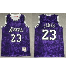 Men Los Angeles Lakers Lebron James 23 Purple Constellation Edition Hardwood Classic Mitchll Ness NBA Jersey
