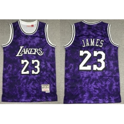 Men Los Angeles Lakers Lebron James 23 Purple Constellation Edition Hardwood Classic Mitchll Ness NBA Jersey