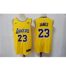 Men Los Angeles Lakers Lebron James 23 Yellow 2021 Game Swingman Round Neck NBA Jersey