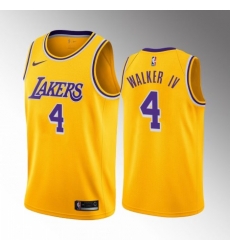 Men Los Angeles Lakers Lonnie Walker IV #4 Yellow Stitched Basketball Jersey