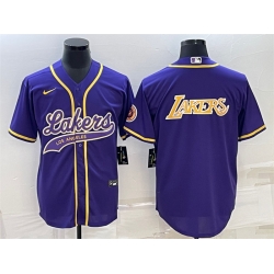 Men Los Angeles Lakers Purple Big Logo Cool Base Stitched Baseball JerseyS