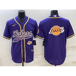 Men Los Angeles Lakers Purple Team Big Logo With Patch Cool Base Stitched Baseball Jersey