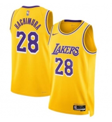 Men Los Angeles Lakers Rui Hachimura #28 Yellow Stitched NBA Jersey