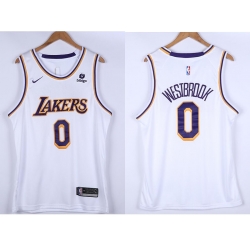 Men Los Angeles Lakers Russell Westbrook 0 White 75th Anniversary White Nike Stitched Jersey