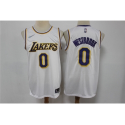 Men Los Angeles Lakers Russell Westbrook 0 White 75th Anniversary White Stitched Jersey