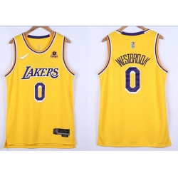 Men Los Angeles Lakers Russell Westbrook 0 Yellow 75th Anniversary White Stitched Jersey