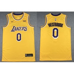 Men Los Angeles Lakers Russell Westbrook #0 Yellow Round Neck NBA Jersey