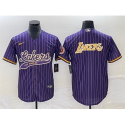 Men Los Angeles Lakers Team Big Logo Purple Cool Base With Patch Stitched Baseball Jersey 1