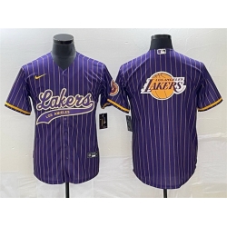 Men Los Angeles Lakers Team Big Logo Purple Cool Base With Patch Stitched Baseball JerseyS