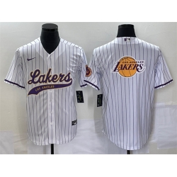 Men Los Angeles Lakers White Team Big Logo Cool Base With Patch Stitched Baseball JerseyS