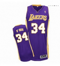 Mens Adidas Los Angeles Lakers 34 Shaquille ONeal Authentic Purple Road NBA Jersey