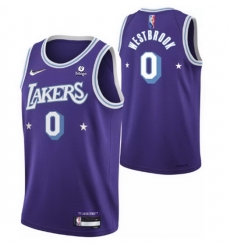 Men's Los Angeles Lakers #0 Russell Westbrook Purple 2021 City Edition 75th Anniversary Stitched Jersey