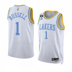 Men's Los Angeles Lakers #1 D’Angelo Russell 2022-23 White Classic Edition With No.6 Patch Stitched Basketball Jersey