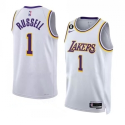 Men's Los Angeles Lakers #1 D’Angelo Russell 2022-23 White With NO.6 Patch Association Edition Swingman Stitched Basketball Jersey