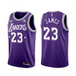 Men's Los Angeles Lakers #23 LeBron James 2021 22 City Edition Purple Stitched Jersey