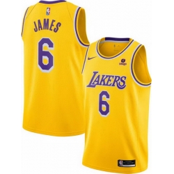 Men's Los Angeles Lakers #6 LeBron James Bibigo Yellow Stitched Basketball Jersey