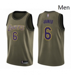 Mens Los Angeles Lakers 6 LeBron James Swingman Green Salute to Service Basketball Jersey 