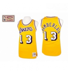 Mens Mitchell and Ness Los Angeles Lakers 13 Wilt Chamberlain Authentic Gold Throwback NBA Jersey