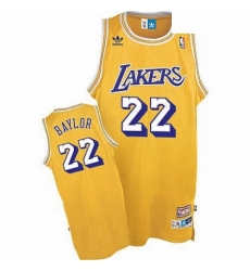 Mens Mitchell and Ness Los Angeles Lakers 22 Elgin Baylor Authentic Gold Throwback NBA Jersey