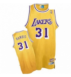 Mens Mitchell and Ness Los Angeles Lakers 31 Kurt Rambis Authentic Gold Throwback NBA Jersey