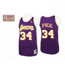 Mens Mitchell and Ness Los Angeles Lakers 34 Shaquille ONeal Swingman Purple Throwback NBA Jersey