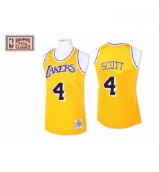 Mens Mitchell and Ness Los Angeles Lakers 4 Byron Scott Authentic Gold Throwback NBA Jersey