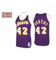 Mens Mitchell and Ness Los Angeles Lakers 42 James Worthy Swingman Purple Throwback NBA Jersey