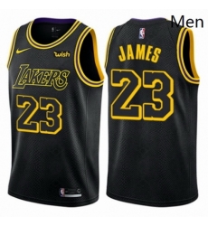 Mens Nike Los Angeles Lakers 23 LeBron James Swingman Black City Edition NBA Jersey 