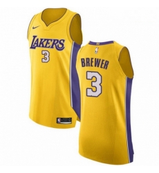 Mens Nike Los Angeles Lakers 3 Corey Brewer Authentic Gold Home NBA Jersey Icon Edition 