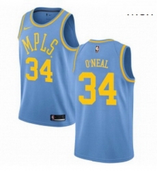 Mens Nike Los Angeles Lakers 34 Shaquille ONeal Authentic Blue Hardwood Classics NBA Jersey