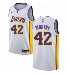 Mens Nike Los Angeles Lakers 42 James Worthy Authentic White NBA Jersey Association Edition
