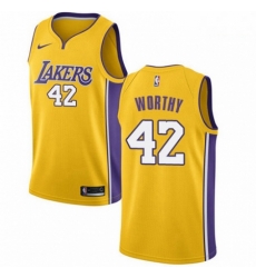 Mens Nike Los Angeles Lakers 42 James Worthy Swingman Gold Home NBA Jersey Icon Edition
